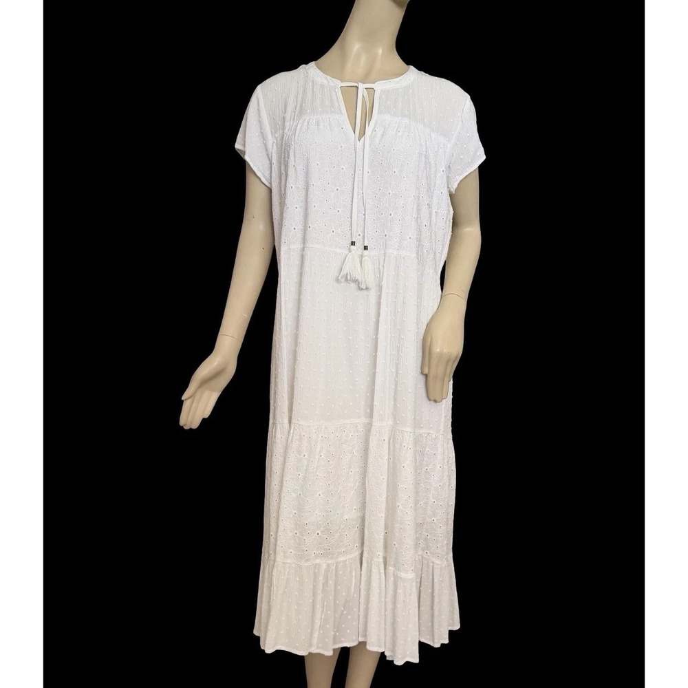 Kate & Sam Eyelet Cottagecore Midi Dress Sz Large Tiered Layers‎ Tassels Prairie